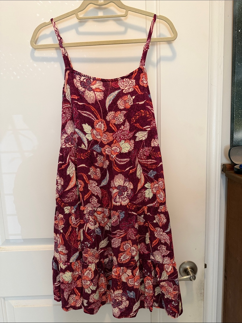 Floral Spaghetti Strap Sundress in Burgundy and Coral